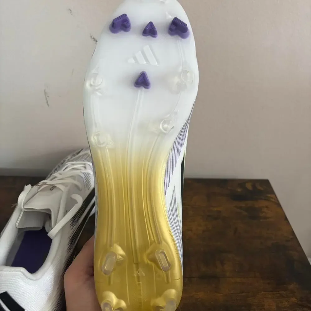 Adidas f50 league fg/mg white/black/purple soccer cleats size 10 mens